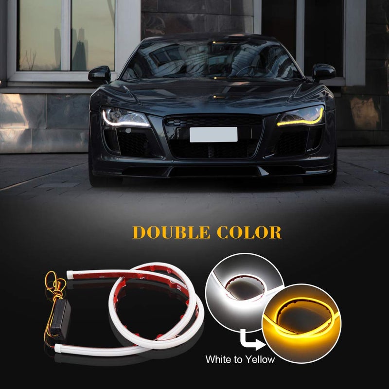 LEADTOPS Show Glow 2X 23inch Dual Color White-Amber Switchback Headlight LED Tube Strip Light DRL Daytime Running Light & Turn Signal Lamp for Car Autor Headlight 60CM - Image 5